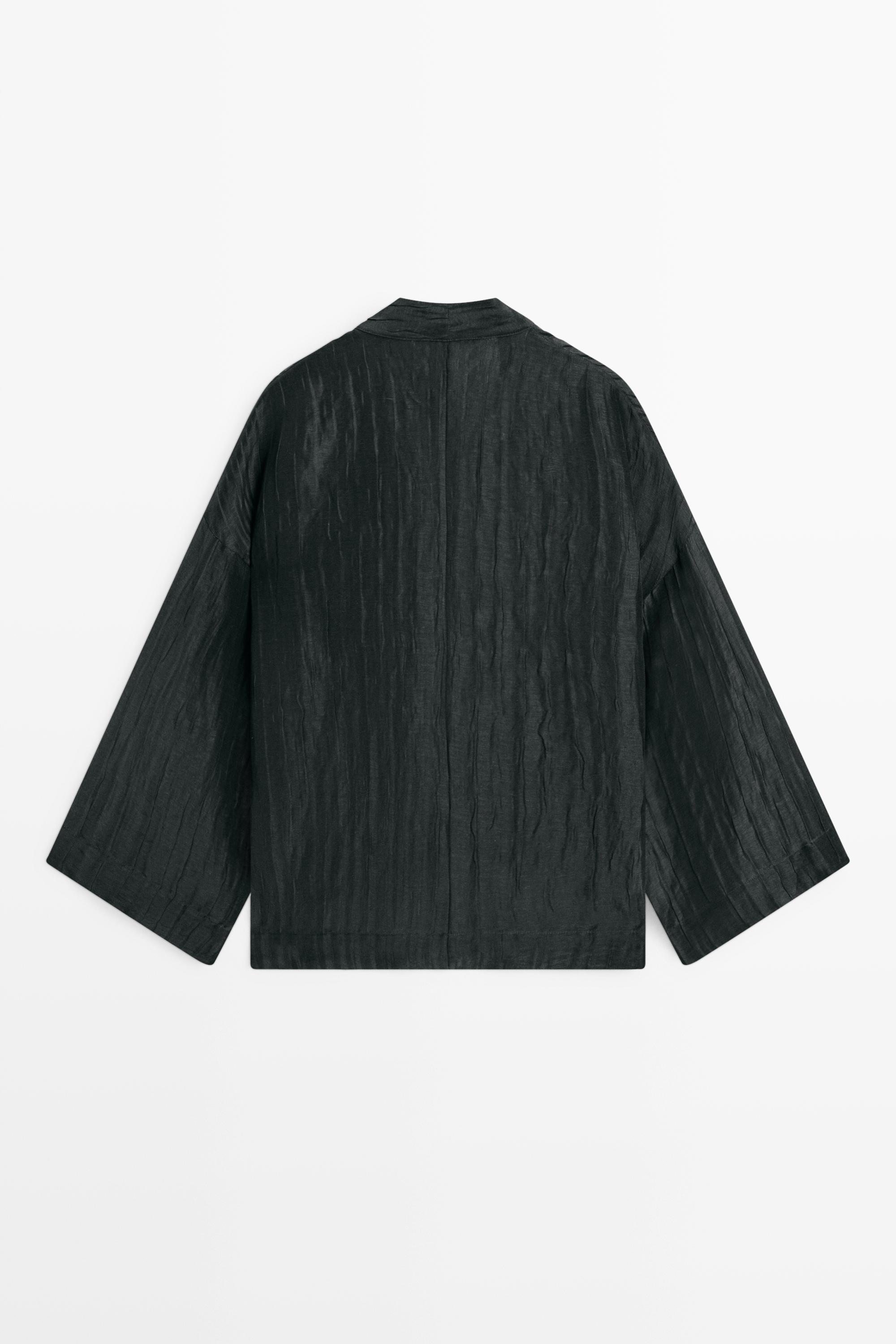 Textured linen blend V-neck kimono